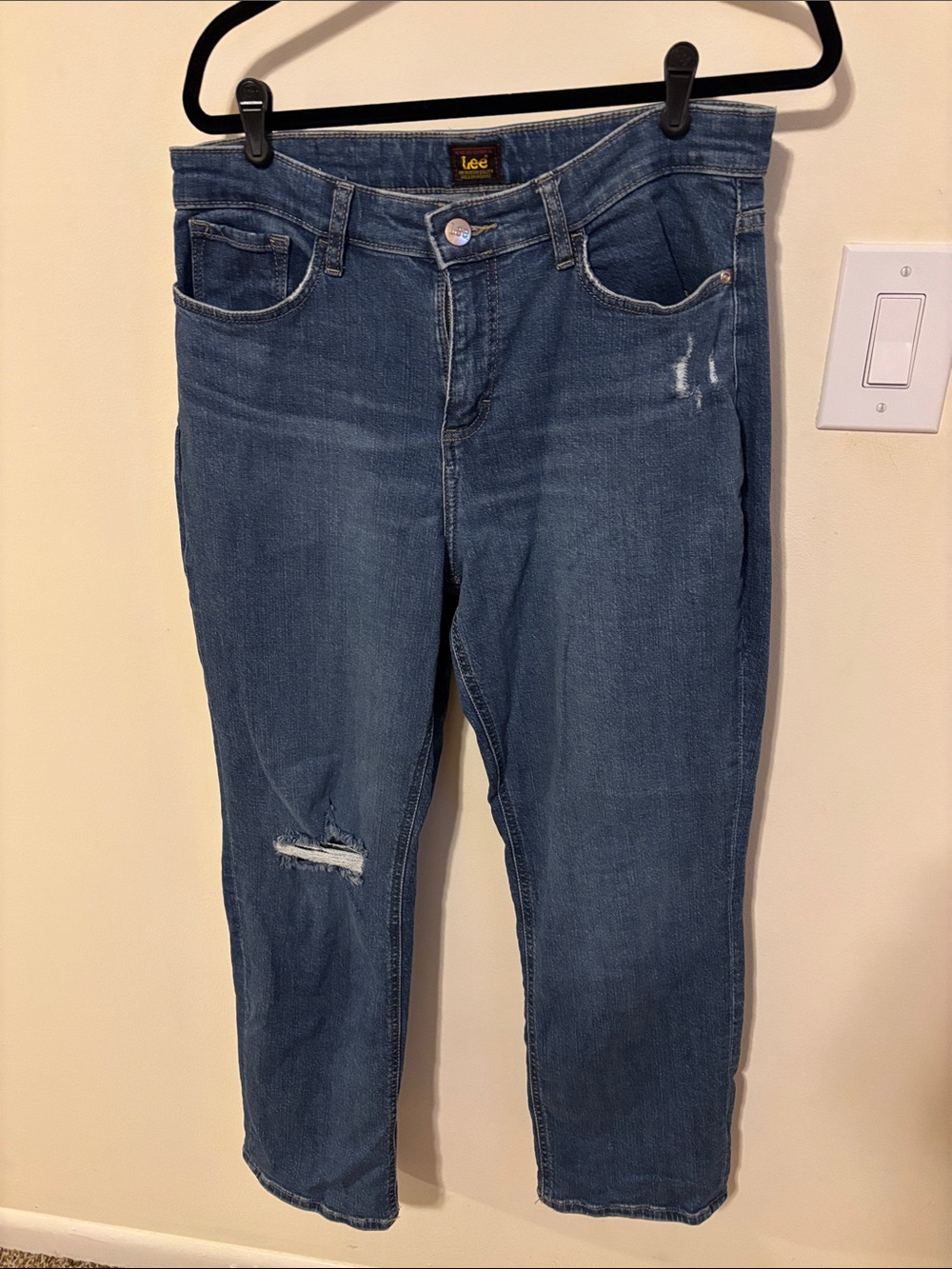Lee Women's Boyfriend Jeans in Medium Blue with Light Distressing